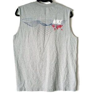 Nike Sleeveless Crew Neck T-shirt S Gray World Map Graphic Logo